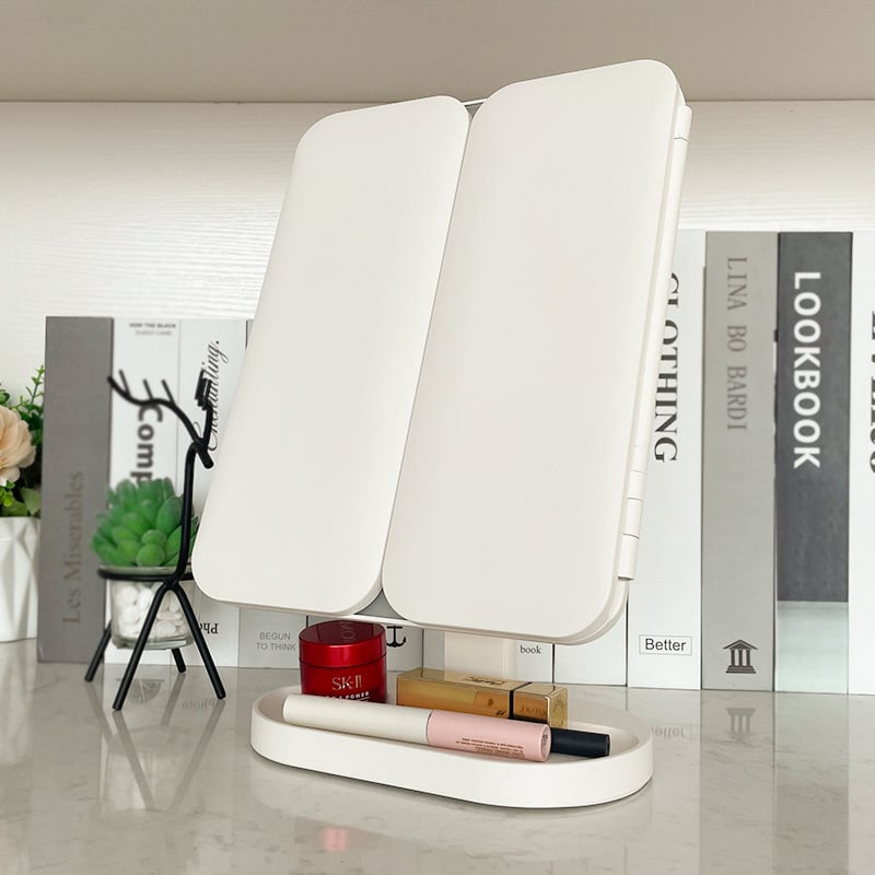 Trifold Makeup Mirror With Light 68 LED Vanity Mirrors 10X Magnifying 180 Rotation